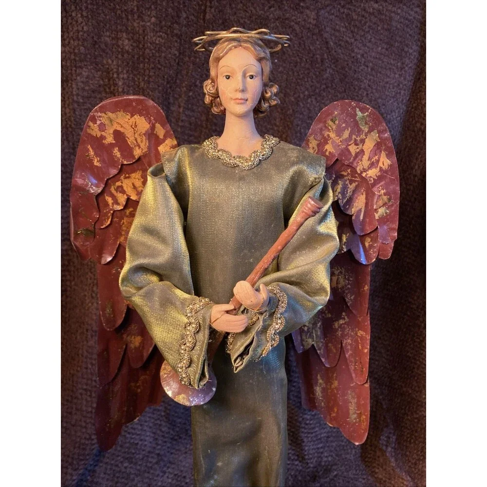 Foreside 24” Tall Skinny Metal and fabric Christmas Angel With Horn